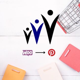 CesarFeed logo with Woo and Pinterest syncing arrow.