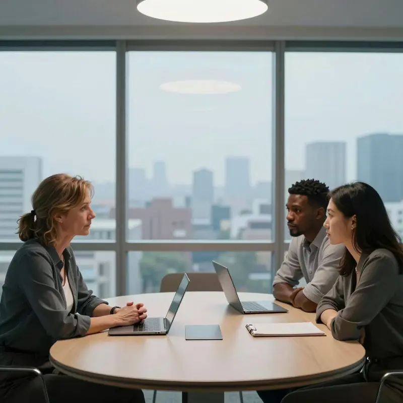 Executives sit around a table in a serious discussion about AI’s impact on ecommerce work.