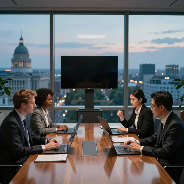Senior leaders in a European boardroom evaluate automation platforms, reflecting on the UiPath vs Automation Anywhere EU choice.
