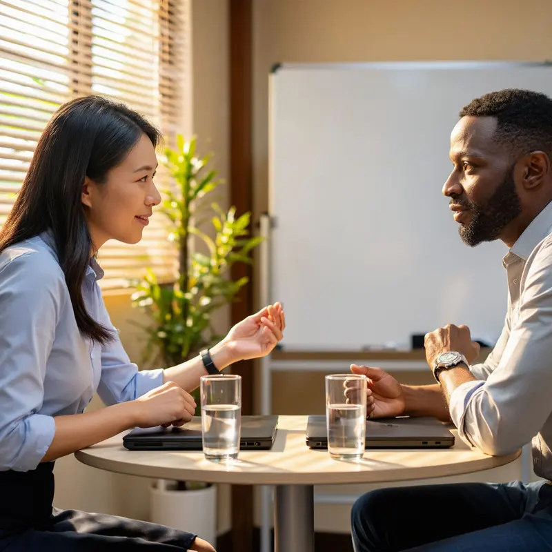 Two PMs confer in a sunlit office, weighing where AI memory drives real strategic value.