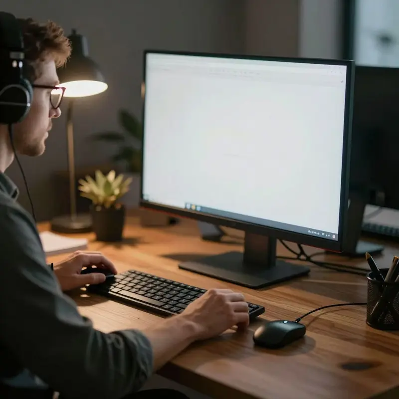 An analyst uses assistive technology at a workstation to evaluate digital accessibility.