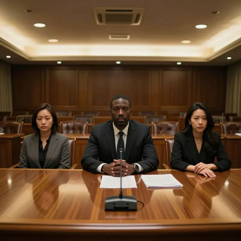 Company representatives sit in a formal hearing room, facing hard questions about AI guardrails and state power.
