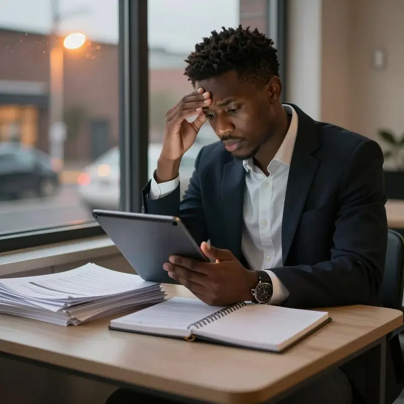 Professional reacts skeptically to an over-personalized sales email on a tablet.