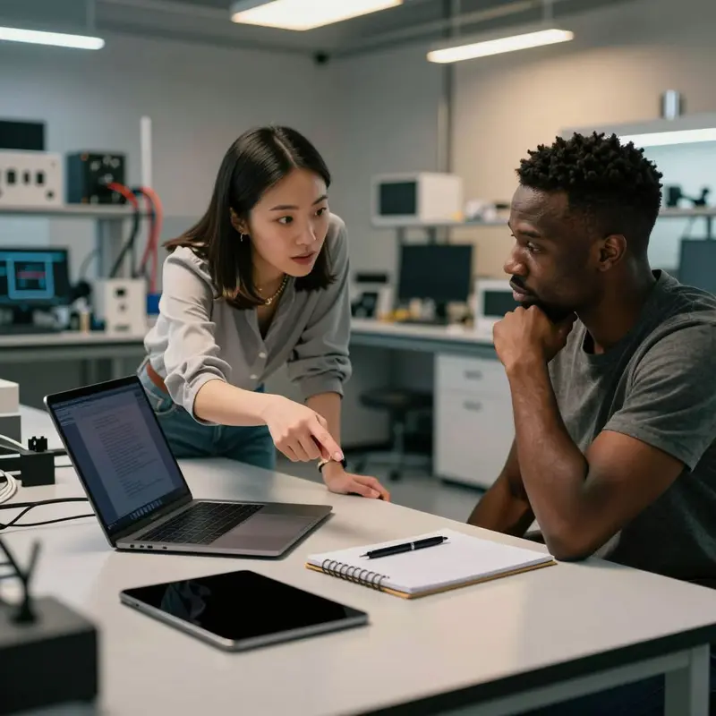 Engineers collaborate closely on refining an early AI agent prototype before scaling.