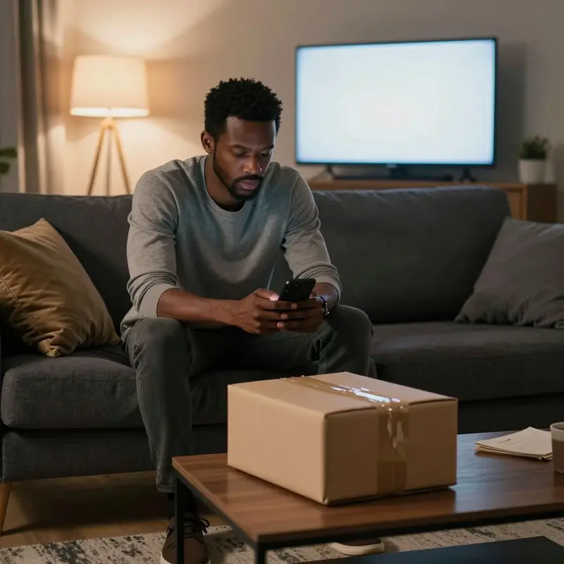 A shopper waiting before opening a package, giving impulse purchases time to cool.