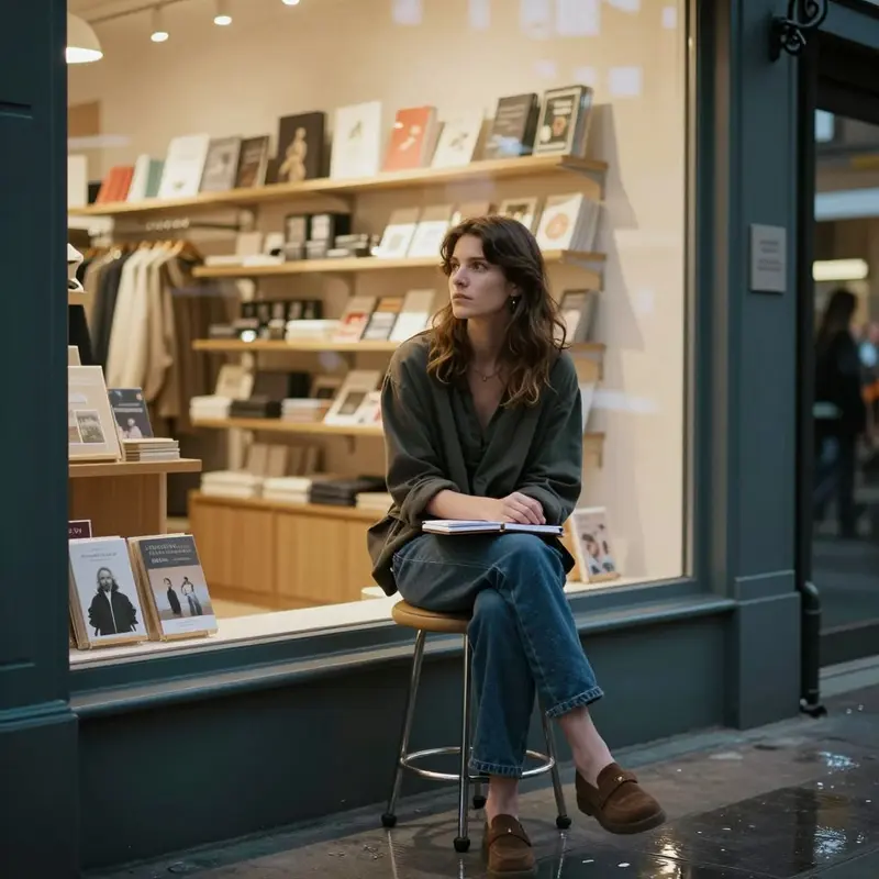 Boutique owner sits by the window, reflecting on a subtle drop in returning customers.