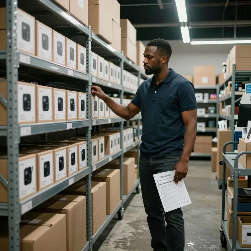 An ecommerce owner studies packed shelves, worried that unseen system failures have caused overselling.