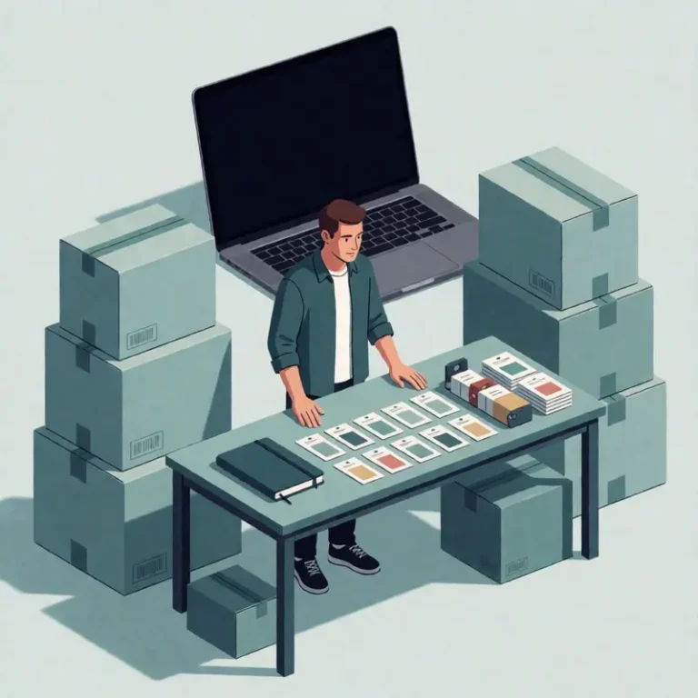 Google Merchant Center disapprovals fix cover image showing an indie shop owner with both hands on a packing table near products and shipping boxes.