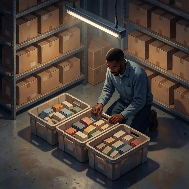 Inventory is sorted into three bins to separate top movers from slow movers and dead stock.