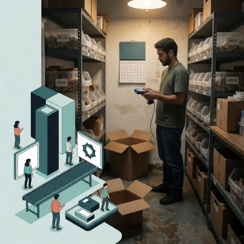 A shop owner reviews stock on shelving to turn recurring drift into a weekly routine.