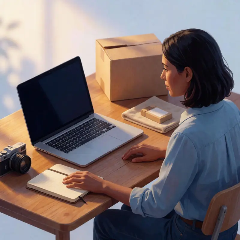 An indie seller reviews a product photo setup while preparing to diagnose why a listing image was rejected.