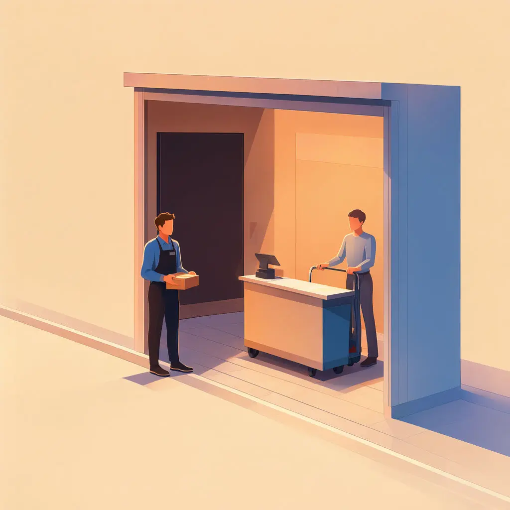 A clear pathway to a counter reflects guest checkout for ecommerce landing directly at checkout.