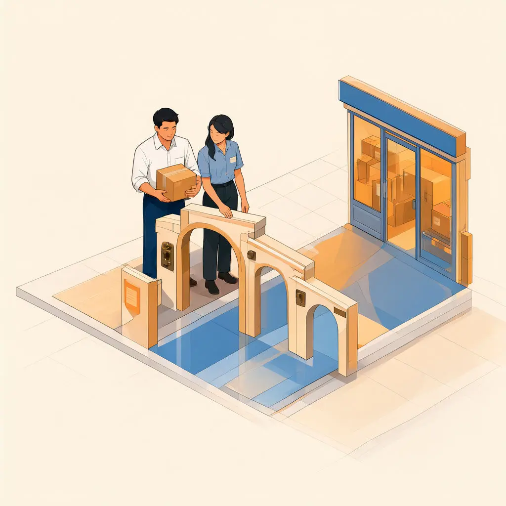 Three gates on a walkway map guest checkout for ecommerce readiness before cart transfer.
