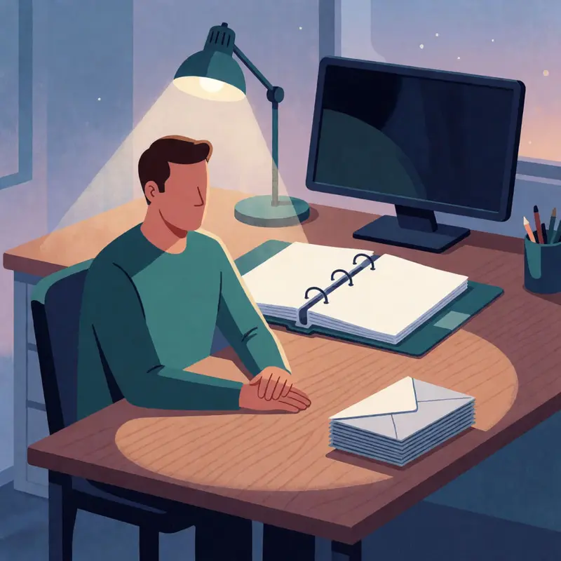 A shop owner double-checks a quiet workspace setup before confirming issues are resolved.